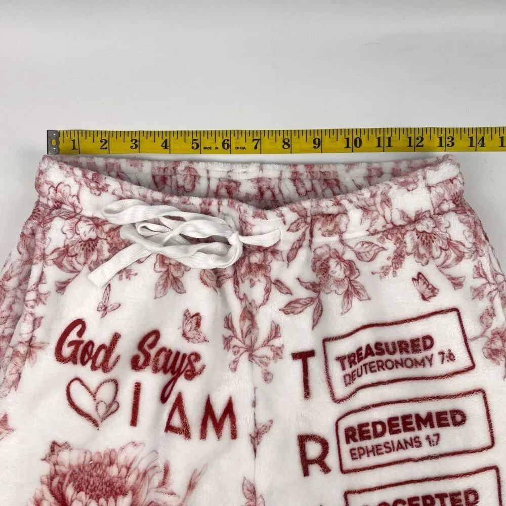 Personalized Red White Fleece Womens M Bible Verses PJ Pants TRACIE Christian
